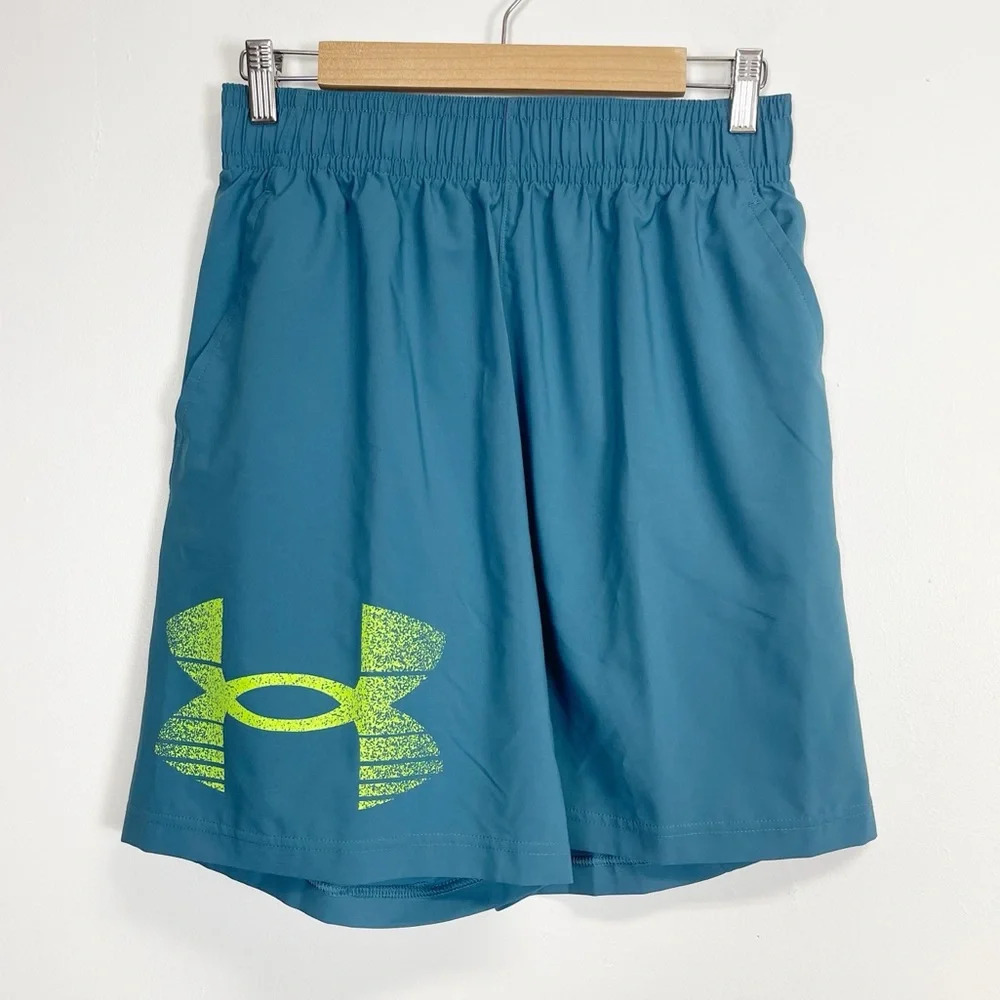 NEW Under Armour Shorts Mens Medium Blue Logo Loose Tech Woven Graphic NWOT
